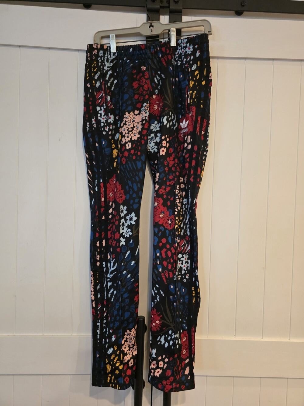 Adidas Originals Floral Track Pants Womens Small Black Multicolor Trefoil
